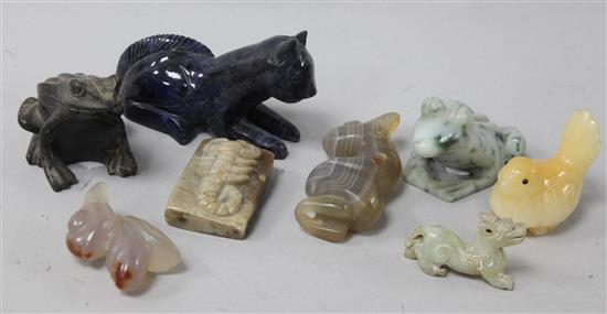 Eight hardstone carvings of creatures